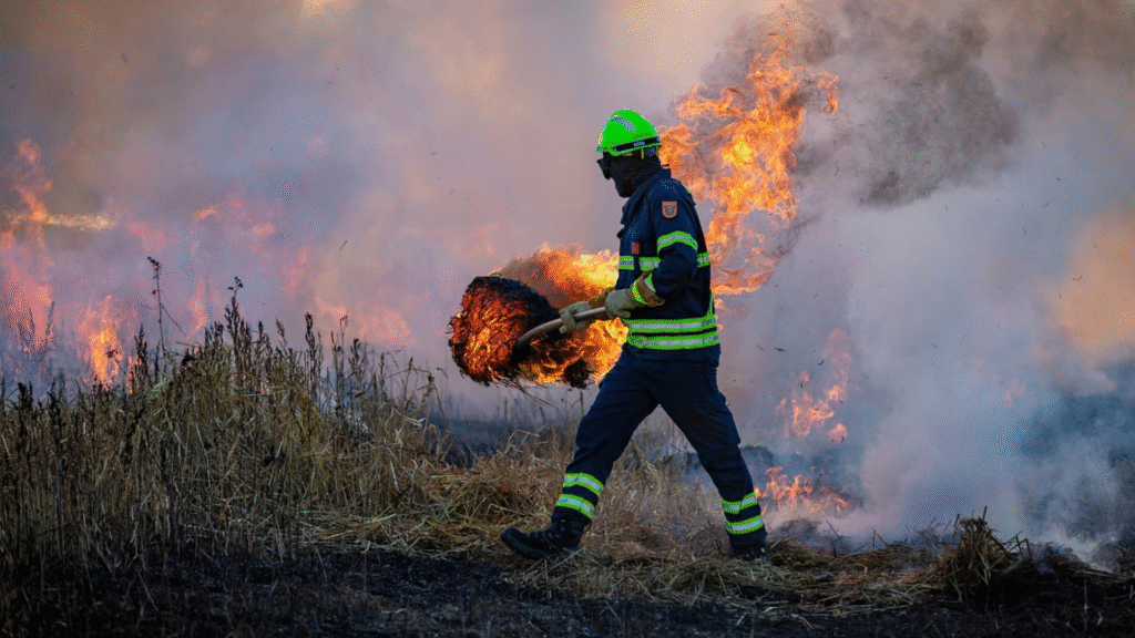Un bombero sofocando un incendio forestal / Ruralísimo